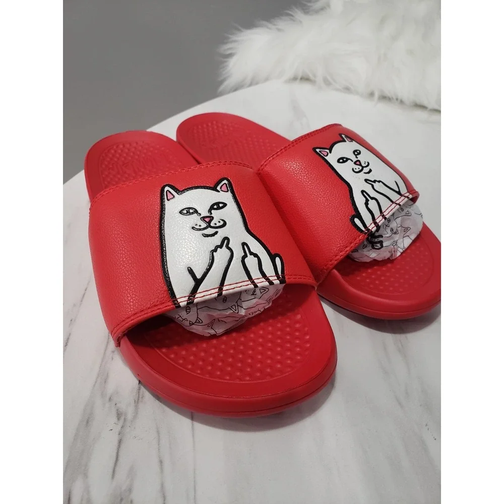 NEW NO BOX Ripndip Lord Nermal Slides Red Cat Graphic Mens 8 Womens 9.5 Sandals